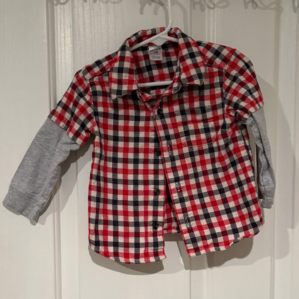 Carter's Red and Black Plaid Button-Down Shirt